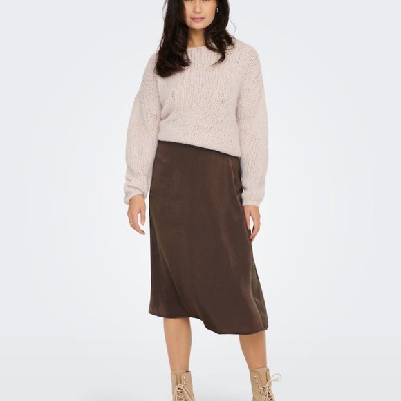 NWT Chocolate Brown Mille Satin Midi Skirt - Picture 2 of 16